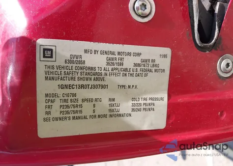 1996 Chevrolet Tahoe C1500 from USA, damaged, VIN 1GNEC13R0TJ307901